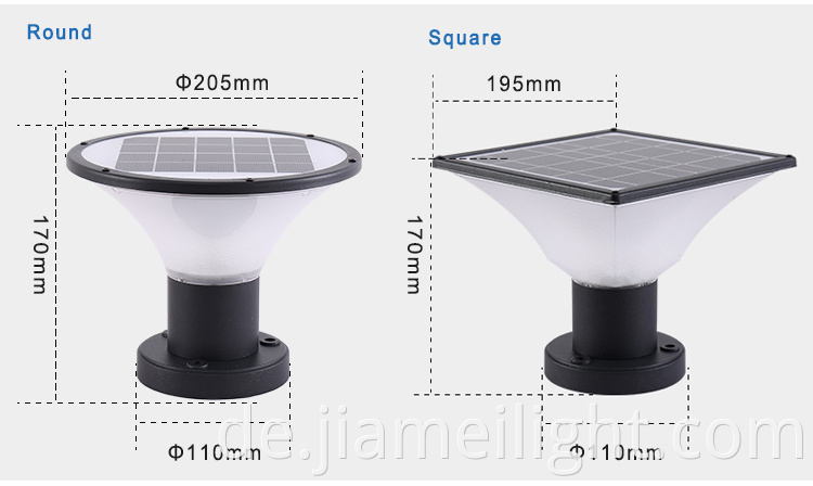 IP65 wasserdichtes Außen -Hoch -Lumen -Solar -Gate nach Säule Licht LED